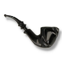 Close view of Erik Nording Freehand Special Ebony 220 showing carved ebony freehand bowl