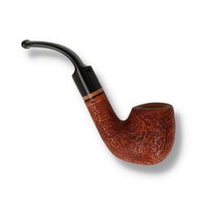 Side view of Talamona Sabbiato S Italian briar canted billiard pipe showing textured bowl and curved stem