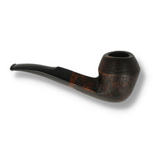 Side view of Talamona Sabbiato bent calabash pipe showing sandblasted briar texture and curved stem