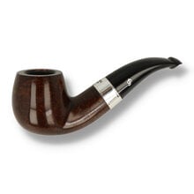 Peterson 160th Anniversary dark smooth bent billiard briar pipe with sterling silver band side view