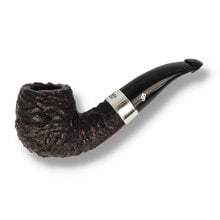 Peterson 160th Anniversary rusticated bent 2022 briar pipe with silver band and black stem