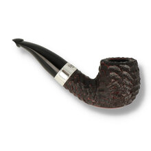 Rusticated Peterson 2009 bent briar pipe with silver band and curved vulcanite stem