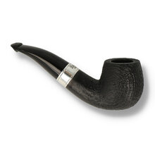 Sandblasted Peterson 1272 bent briar pipe with silver band and curved vulcanite stem