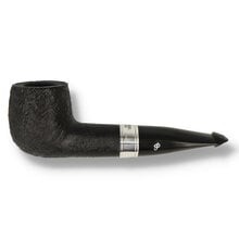 Peterson 160th Anniversary Sandblasted Straight Billiard 1532 briar pipe with textured black finish, silver band, and straight vulcanite stem shown from multiple angles.
