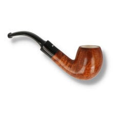 Reverse view of Dr Plumb bent billiard pipe showing grain and curved vulcanite saddle stem