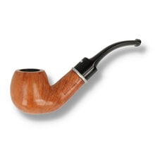 A petit bent apple in a light stain and black saddle stem
