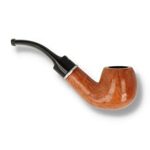 opposite angle of the A petit bent apple in a light stain and black saddle stem.