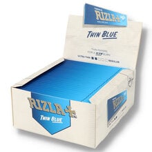 A full box of 50 packs of Rizla Blue King Size papers