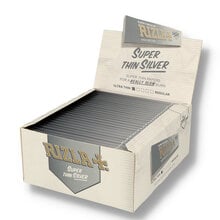 A full box of 50 packs of Rizla Silver king size ultra thin papers