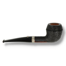 Barling Fossil 1817 curved Rhodesian pipe metal band detail textured bowl side view