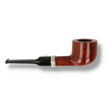 A pot shaped pipe in a deep red stain with metal band