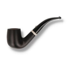 A bent billiard in a dark stain with metal band