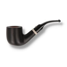 A bent pot with dark matte stain and metal band