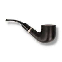 Opposite angle of A bent pot with dark matte stain and metal band