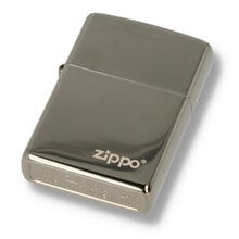 A gunmetal zippo with zippo logo