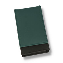 A cigarette packet holder with racing green detail
