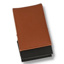 a brown fronted imitation leather cigarette packet holder