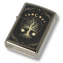 A zippo lighter with a tree of life design