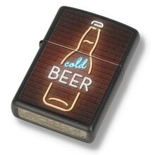 Painted Zippo with Neon sign that says Cool Beer with a beer bottle