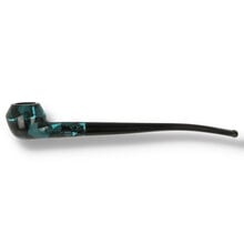 Compact turquoise marbled Rhodesian pipe with elegant black reading stem