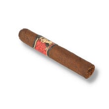 Drew Estate Deadwood Leather Rose Petit Corona cigar with illustrated band on a plain background.