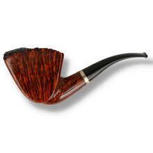 Wilson Wang C-Pipe Freehand Flame Grain 101 artisan briar pipe with polished flame grain finish and black acrylic stem.