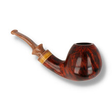 Handmade Danish freehand pipe featuring a polished ruby-brown finish and decorative mount.