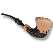 Side view of Erik Nørding Signature Rustic Freehand poker pipe featuring carved black rustic detailing and organic rim