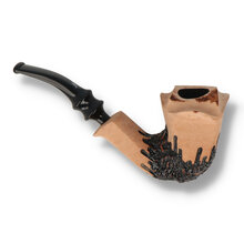 Handmade Danish Erik Nørding Signature Rustic pipe featuring a tall natural briar bowl and black acrylic stem