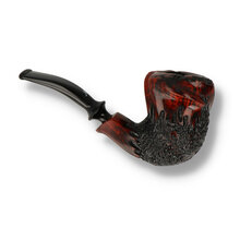 Handmade Danish freehand pipe by Erik Nørding featuring rich red grain and black acrylic stem