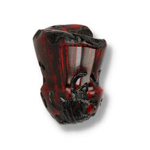 Handmade Danish freehand pipe featuring dramatic crimson stain, carved fantasy details and plateau rim