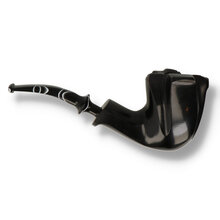 Handmade Danish freehand briar pipe featuring ebony finish, plateau rim and black acrylic stem