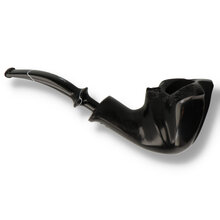 Handmade Danish briar pipe featuring ebony finish, plateau rim and black acrylic stem