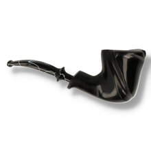 Handmade Danish freehand briar pipe with polished ebony finish and sculpted spiral bowl design