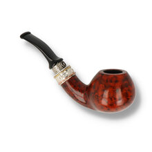Side profile of Nørding Double Silver pipe showing decorative engraved silver bands and black acrylic stem.