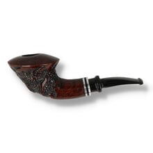 Nørding Royal Flush Queen Pipe 710 with crown-shaped bowl, dark rusticated carving and silver accent rings.