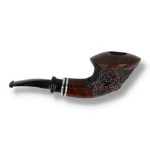 Side view of Nørding Queen unfiltered briar pipe showing contrasting smooth mahogany finish and black textured rustication.