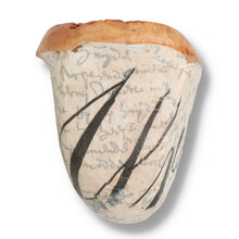 Close-up of Harmony Freehand bowl showing natural plateau top and artistic calligraphy-style finish.