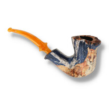 Side view of Harmony freehand briar pipe with woodland fox design and natural plateau rim.