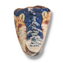 Close-up of fox-themed Harmony pipe bowl showing detailed wildlife artwork and organic plateau top.