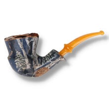 Erik Nording Harmony Freehand Special 716 briar pipe featuring a stag in a snowy woodland scene with amber acrylic stem.