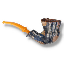 Handmade Danish freehand pipe decorated with winter forest artwork, deer motif and natural plateau rim.