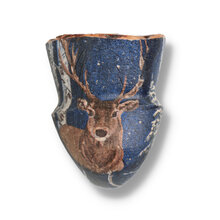 Erik Nording Harmony 716 artistic briar pipe showing a woodland stag beneath a night sky with amber stem.