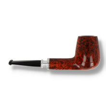 Danish-made smooth finish Billiard pipe displaying rich ruby-brown briar grain and polished metal spigot fitting.