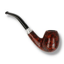 Danish-made smooth finish Bent Billiard pipe displaying rich ruby-red briar grain and polished metal spigot fitting.