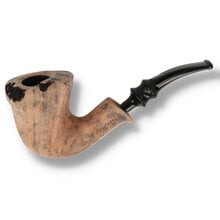 Erik Nørding Signature Black Grain Freehand Briar Pipe 198 showing the carved bowl, plateau rim and sculpted black acrylic stem.