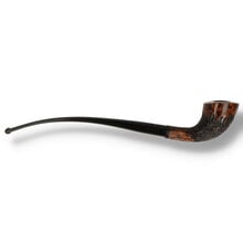 Reverse side view of the Erik Nørding Hunting Pipe 2024 Longhorn highlighting the textured rustication, smooth polished rim and sweeping acrylic stem.