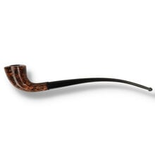 Side profile of the Erik Nørding Hunting Pipe 2024 Longhorn featuring a polished smooth briar bowl and long black acrylic churchwarden stem.