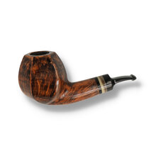 Side profile of the Erik Nørding Hunting Pipe 2019 White Rhino showing the faceted smooth briar bowl, decorative accent ring and black acrylic stem.