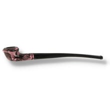 Sarome Moss SP11-6403 pink pearwood reading pipe with long black acrylic stem shown from the left side.